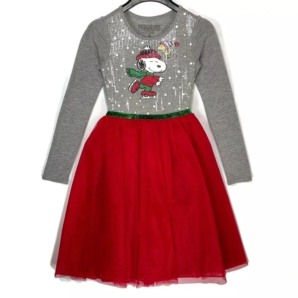 snoopy christmas dress Peanuts Snoopy Christmas Dress - Gray Top with Red Bottom - L - NEW